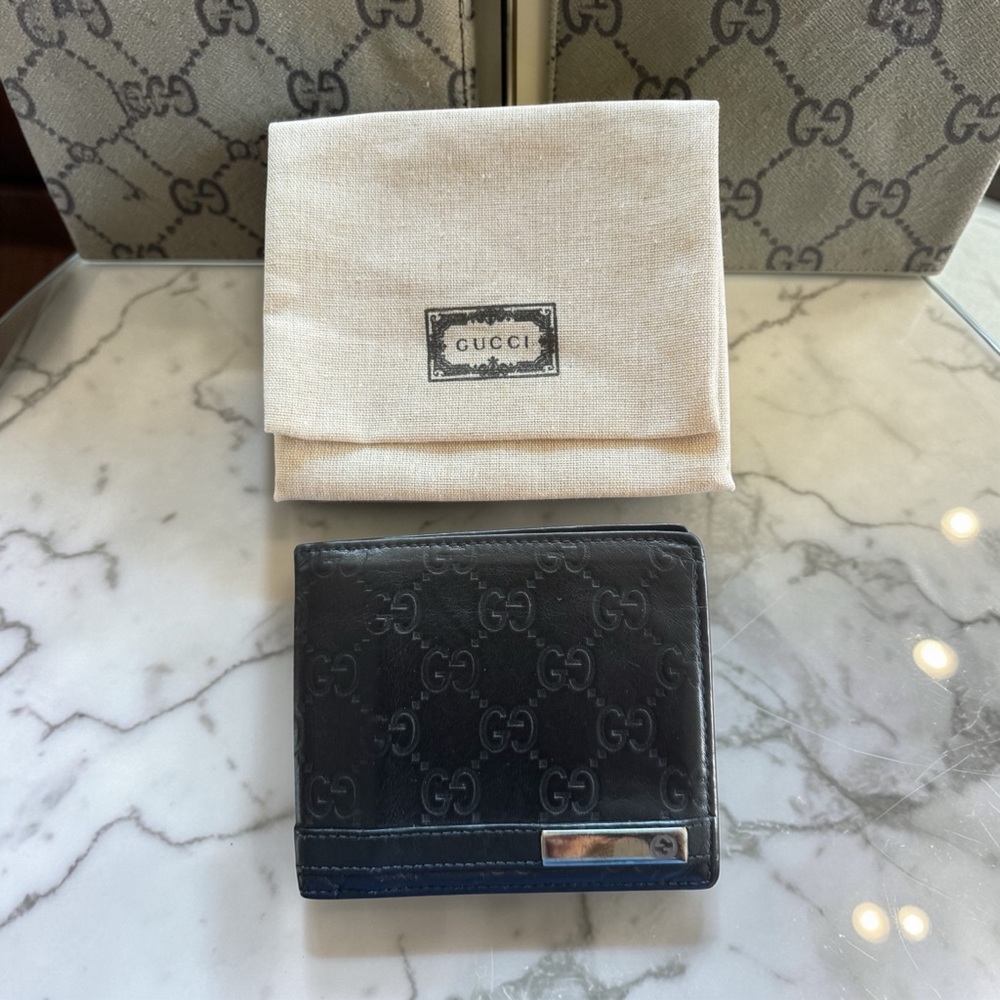 Gucci Guccissima Black Leather Bifold Wallet